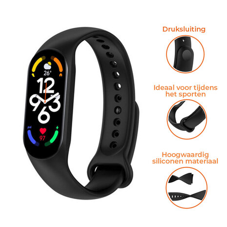 Strap-it® Strap-it Xiaomi Mi Band 7 siliconen bandje (zwart)