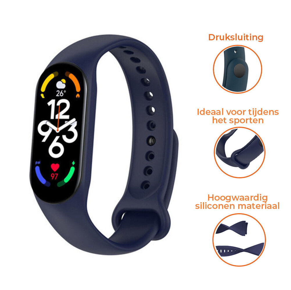 Strap-it® Strap-it Xiaomi Mi Band 7 siliconen bandje (donkerblauw)