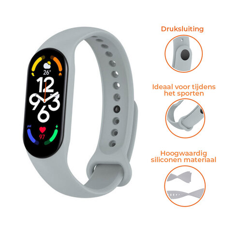 Strap-it® Strap-it Xiaomi Mi Band 7 siliconen bandje (grijs)