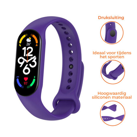 Strap-it® Strap-it Xiaomi Mi Band 7 siliconen bandje (paars)