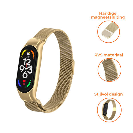 Strap-it® Strap-it Xiaomi Mi Band 7 Milanese band (retro goud) Strap-it® Strap-it Xiaomi Mi Band 7 Milanese band (retro goud)