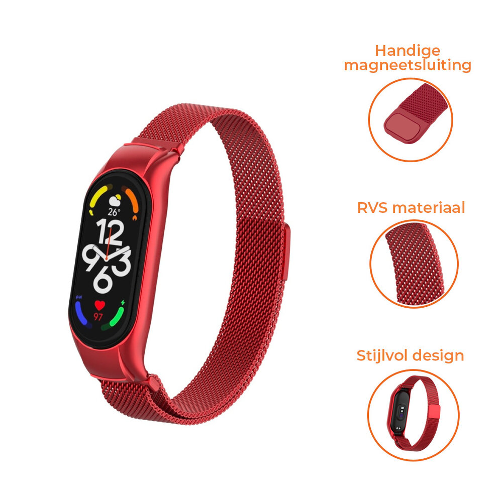 Strap-it® Strap-it Xiaomi Mi Band 7 Milanese band (rood) Strap-it® Strap-it Xiaomi Mi Band 7 Milanese band (rood)