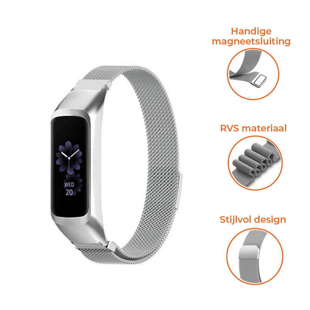 Strap-it® Strap-it Samsung Galaxy Fit 2 Milanese band (zilver) Strap-it® Strap-it Samsung Galaxy Fit 2 Milanese band (zilver)