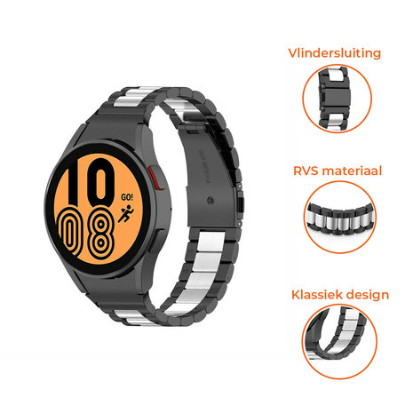 Strap-it® Strap-it Samsung Galaxy Watch 4 - 44mm stalen schakel band (zwart/zilver) Strap-it® Strap-it Samsung Galaxy Watch 4 - 44mm stalen schakel band (zwart/zilver)