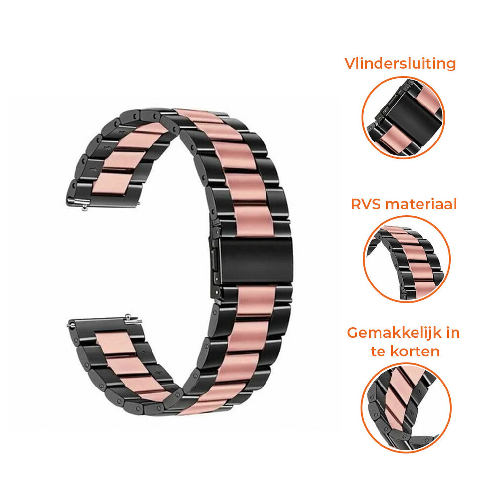 Strap-it® Strap-it Garmin Vivomove 3s stalen band - 39mm  - zwart/roze