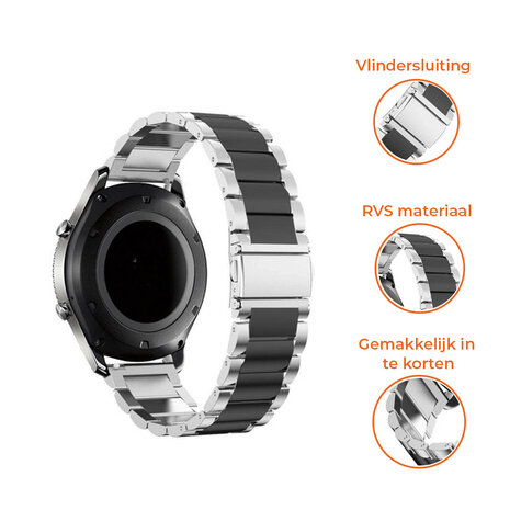 Strap-it® Strap-it Garmin Vivomove 3s stalen band - 39mm - zilver/zwart