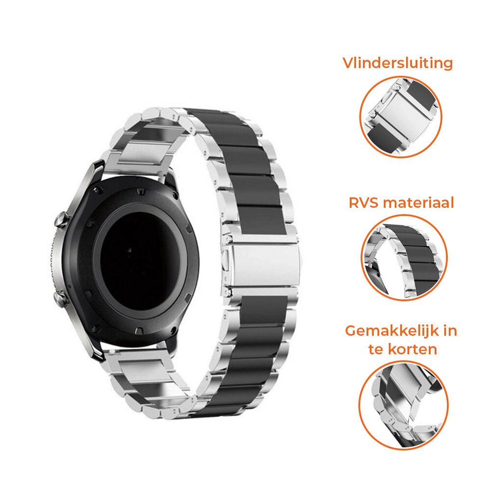 Strap-it® Strap-it Fossil Gen 5e 42mm stalen band zilver/zwart