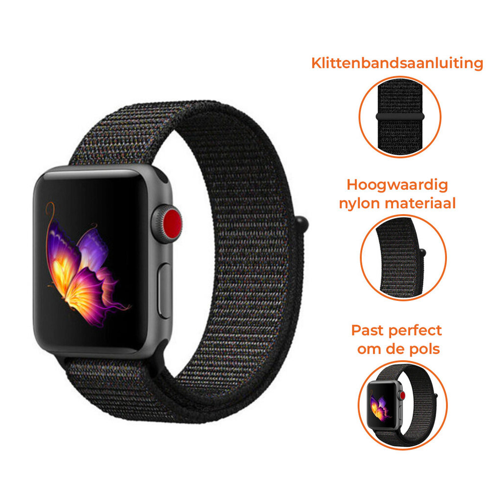 Strap-it® Strap-it Apple Watch nylon bandje (zwart) Strap-it® Strap-it Apple Watch nylon bandje (zwart)