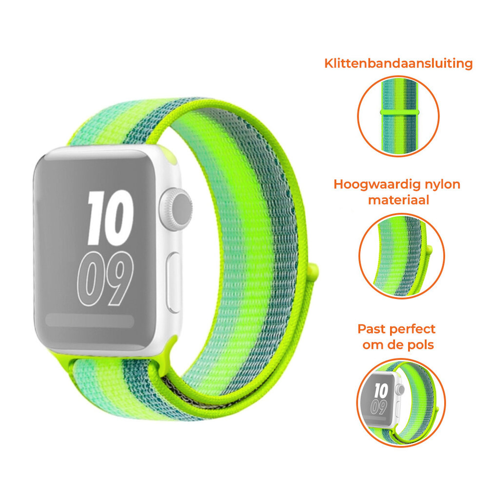 Strap-it® Strap-it Apple Watch nylon band (groen/geel) Strap-it® Strap-it Apple Watch nylon band (groen/geel)