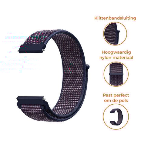 Strap-it® Strap-it Nylon horlogeband 22mm - universeel - indigo blauw