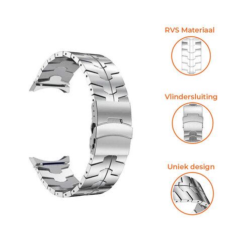 Strap-it® Strap-it Samsung Galaxy Watch 4 Classic 46mm steel iron band (zilver)