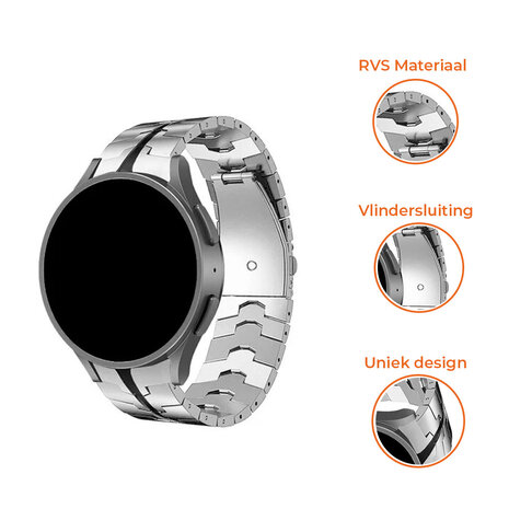 Samsung Galaxy Watch 6 Classic 47mm steel iron band zilver zwart Smartwatchbanden