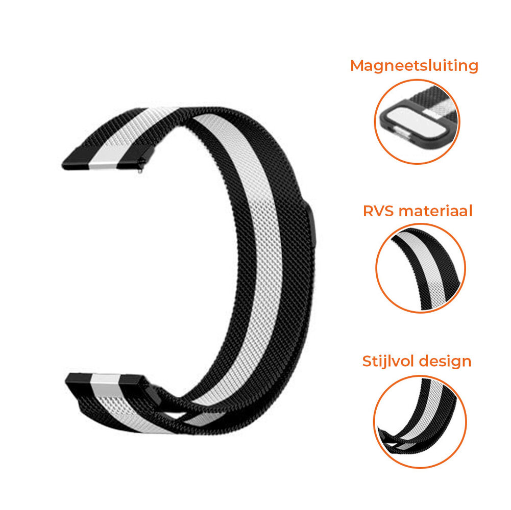 Strap-it® Strap-it Samsung Galaxy Watch 6 - 40mm Milanese band (zwart/wit) Strap-it® Strap-it Samsung Galaxy Watch 6 - 40mm Milanese band (zwart/wit)