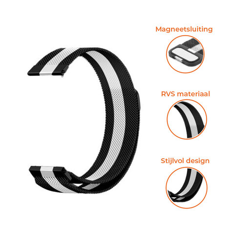 Strap-it® Strap-it Samsung Galaxy Watch 5 - 40mm Milanese band (zwart/wit)