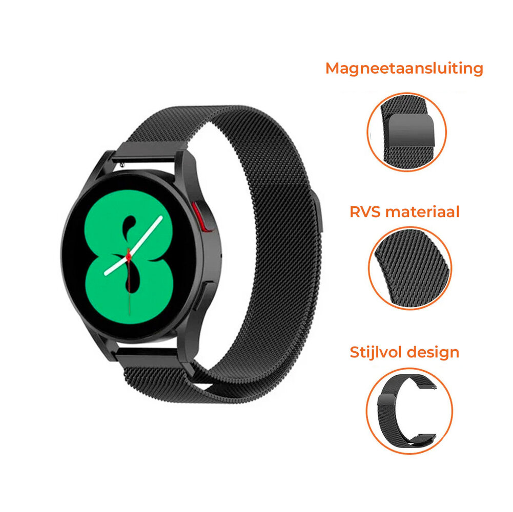 Strap-it® Strap-it Samsung Galaxy Watch 4 - 40mm Milanese band (zwart) Strap-it® Strap-it Samsung Galaxy Watch 4 - 40mm Milanese band (zwart)