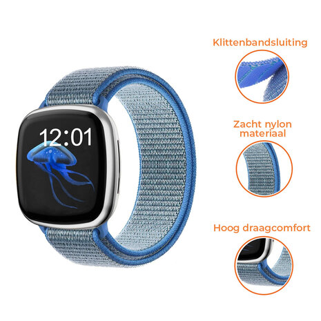Strap-it® Strap-it Fitbit Versa 3 nylon bandje (lichtblauw)