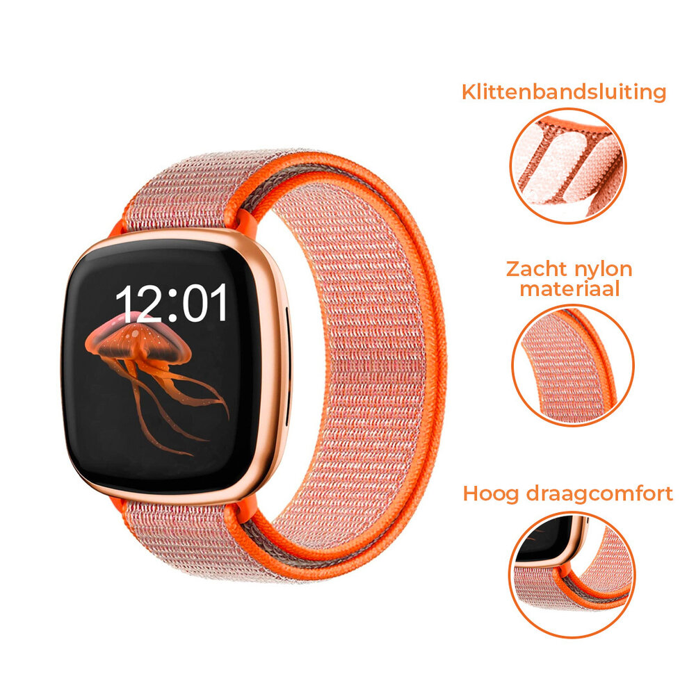 Strap-it® Strap-it Fitbit Versa 3 nylon bandje (oranje) Strap-it® Strap-it Fitbit Versa 3 nylon bandje (oranje)
