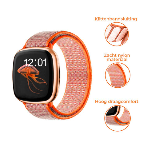 Strap-it® Strap-it Fitbit Versa 3 nylon bandje (oranje) Strap-it® Strap-it Fitbit Versa 3 nylon bandje (oranje)