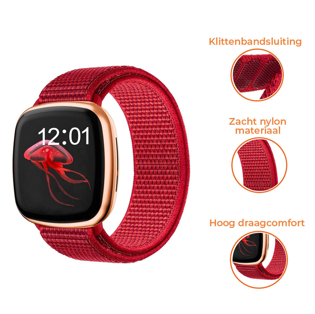 Strap-it® Strap-it Fitbit Versa 3 nylon bandje (rood)