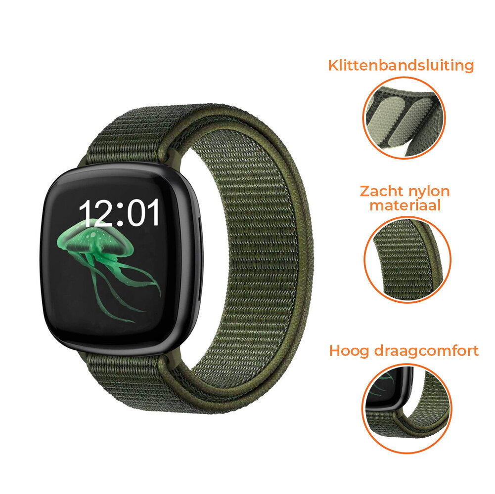 Strap-it® Strap-it Fitbit Versa 3 nylon bandje (groen)