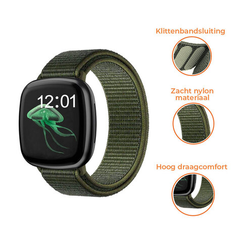 Strap-it® Strap-it Fitbit Versa 3 nylon bandje (groen)
