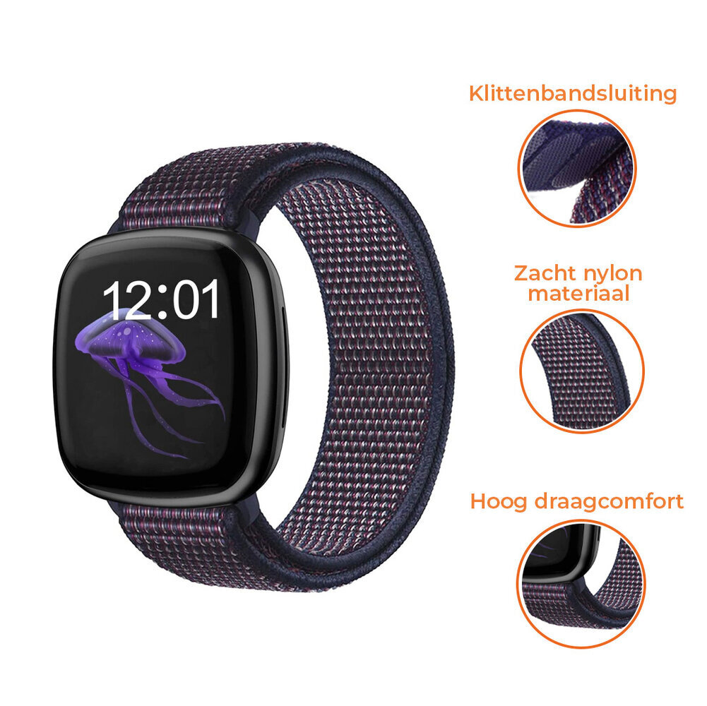 Strap-it® Strap-it Fitbit Versa 3 nylon bandje (indigo blauw)