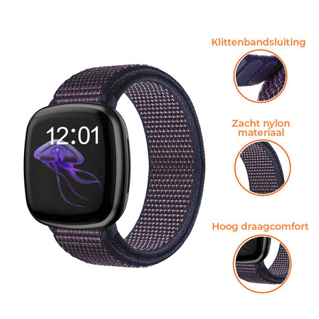 Strap-it® Strap-it Fitbit Versa 3 nylon bandje (indigo blauw)
