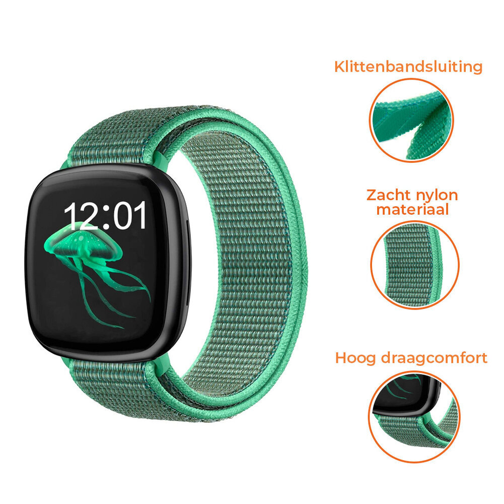Strap-it® Strap-it Fitbit Versa 3 nylon bandje (mint groen)
