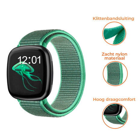 Strap-it® Strap-it Fitbit Versa 3 nylon bandje (mint groen)