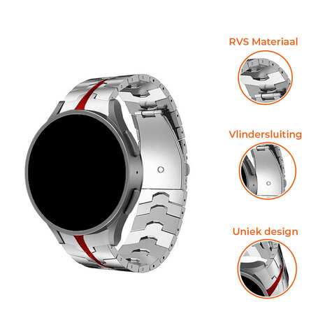 Strap-it® Strap-it Samsung Galaxy Watch 4 Classic 42mm steel iron band (zilver/rood)
