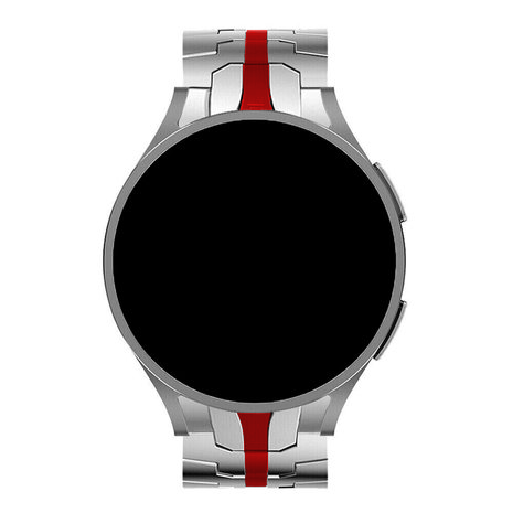 Strap-it® Strap-it Samsung Galaxy Watch 4 44mm steel iron band (zilver/rood)