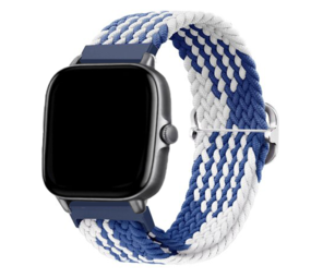 Strap-it® Amazfit GTS 3 verstelbaar geweven bandje (blauw/wit)