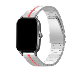 Strap-it® Amazfit GTS 3 steel iron band (zilver/rood)