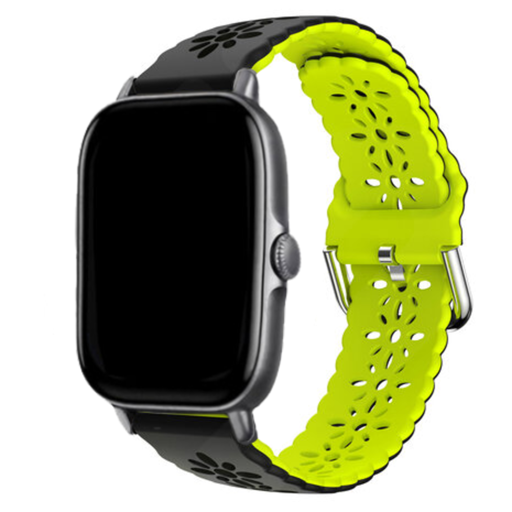 Strap-it® Strap-it Amazfit GTS 2 siliconen bandje met patroon (zwart/groen)