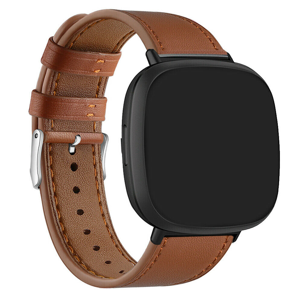 Fitbit Versa 3 bandje leer (strak bruin) Smartwatchbanden.nl