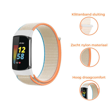 Strap-it® Strap-it Fitbit Charge 6 nylon bandje (beige) Strap-it® Strap-it Fitbit Charge 6 nylon bandje (beige)
