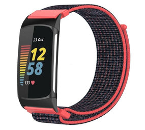 Strap-it® Fitbit Charge 6 nylon bandje (koraal/zwart)