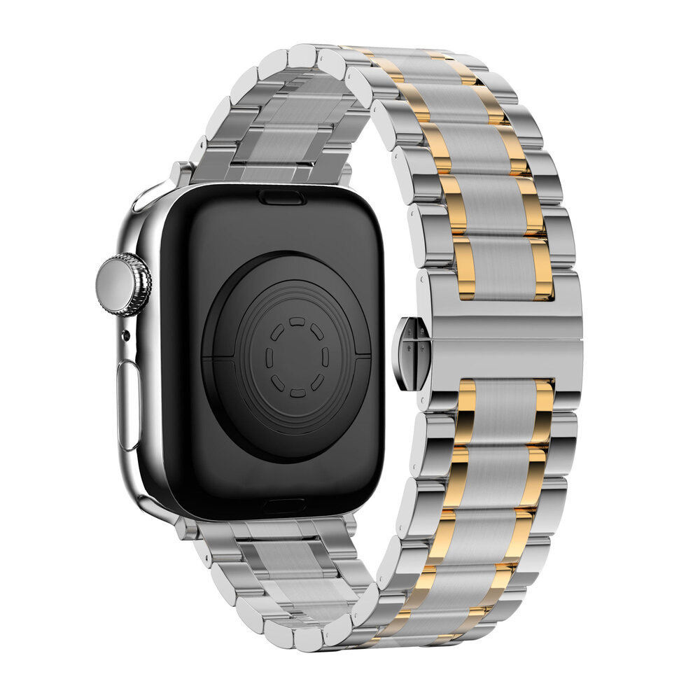 Bandz Bandz Apple Watch stalen schakel band Deluxe (zilver/goud)