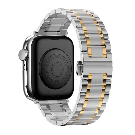 Bandz Bandz Apple Watch stalen schakel band Deluxe (zilver/goud)