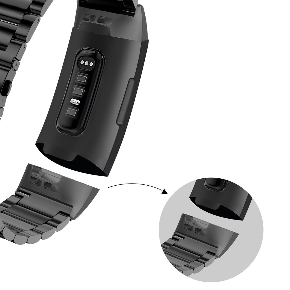 Bandz Bandz Fitbit Charge 3 stalen band 'Classic' (zwart)