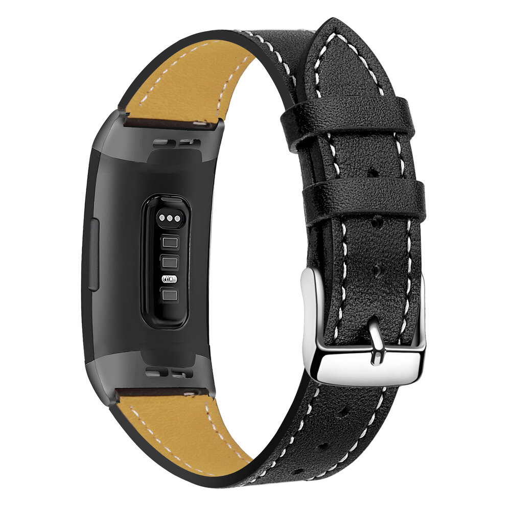 Bandz Bandz Fitbit Charge 3 lederen band (zwart)