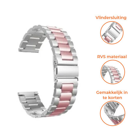 Strap-it® Strap-it Huawei Watch GT 4 - 41mm stalen band zilver/roze Strap-it® Strap-it Huawei Watch GT 4 - 41mm stalen band zilver/roze