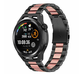 Strap-it® Huawei Watch GT stalen band (zwart/roze)