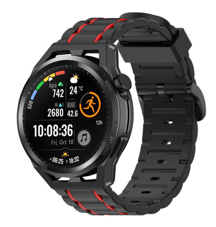 Strap-it® Strap-it Huawei Watch GT sport gesp band (zwart/rood)