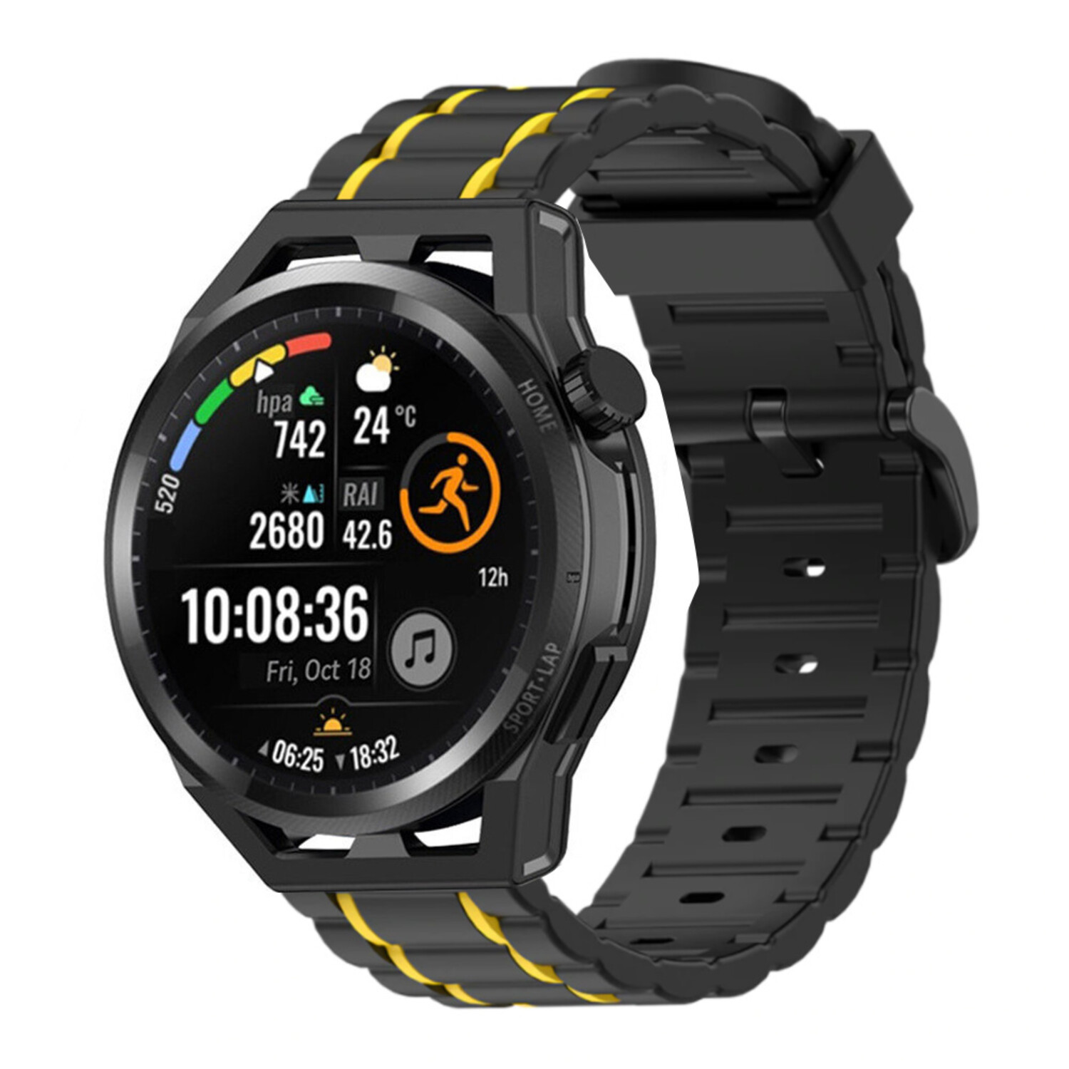 Huawei Watch GT sport gesp band zwart geel Smartwatchbanden