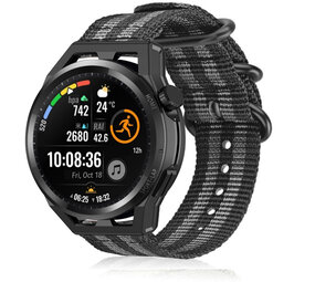 Strap-it® Huawei Watch GT nylon gesp band (zwart/grijs) Strap-it® Huawei Watch GT nylon gesp band (zwart/grijs)
