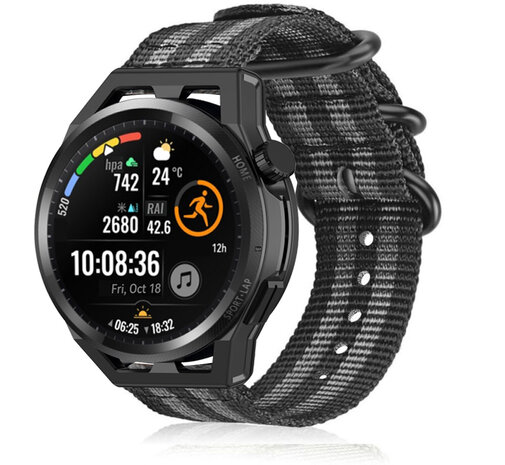 Strap-it® Strap-it Huawei Watch GT nylon gesp band (zwart/grijs)
