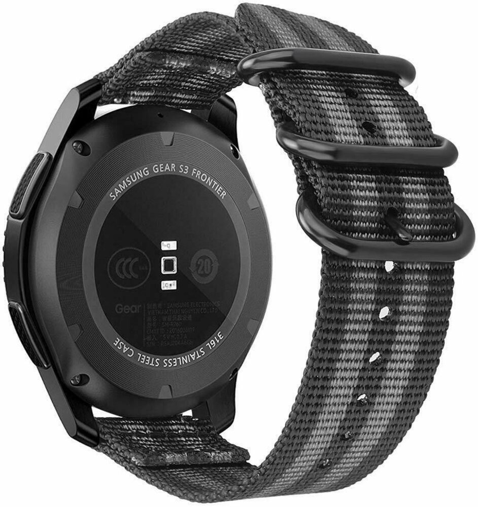 Strap-it® Strap-it Huawei Watch GT nylon gesp band (zwart/grijs)