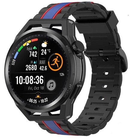 Strap-it® Huawei Watch GT Special Edition band (zwart/blauw) Strap-it® Huawei Watch GT Special Edition band (zwart/blauw)