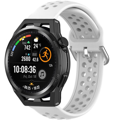 Strap-it® Huawei Watch GT siliconen bandje met gaatjes (wit)